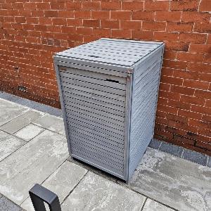 68cm x 114m Grey Wooden Outdoor Garden Wheelie Bin Store Storage for 1 Bin with Back Panels