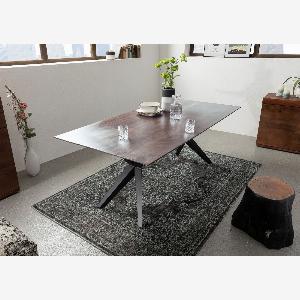 Table à manger 140x90 Acacia laqué Gris taupe  Anthracite mat SWISS EDGE 08