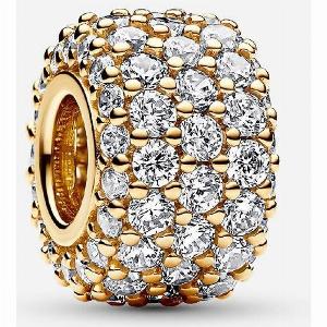 Pandora Funkelndes Dreireihiges PavéCharm 14 Karat Vergoldung