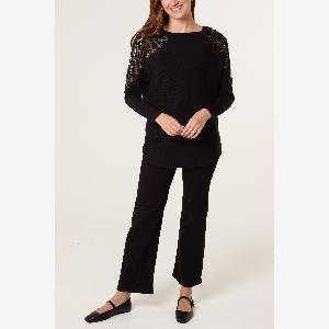 40 Discount Black XL Jumper with Batwing Sleeves and Pearl Detail