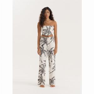 Printed Linen Blend Wide Leg Trouser Yasmina