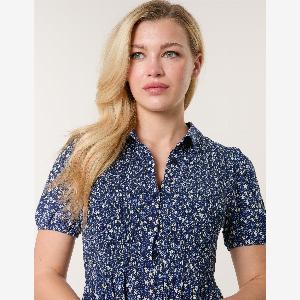 Puff Sleeve Shirred Midi Shirt Dress  L  BLUE