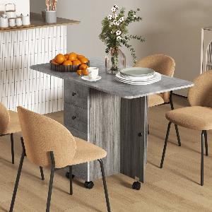 HOMCOM Tavolo Pieghevole con 2 Cassetti e Armadietto 6 Rotelle e Freni 120x60x765 cm Grigio Legno e Roccia   Aosom Italy