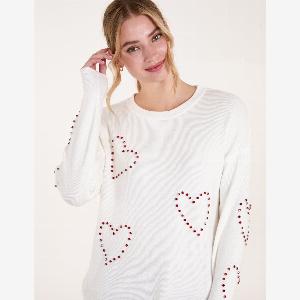 Enjoy 50 Discount on Rhinestone Heart Jumper  Size SM in Ivory