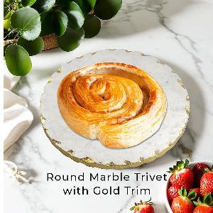 Enjoy 60 Off Exclusive Marble Round Trivet with Gold Trim 25cm