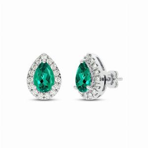 Dainty Lab Grown Diamond Teardrop Halo Earrings  10K White Gold 16 ct tw Diamond  55X35mm Pear Shaped Emerald