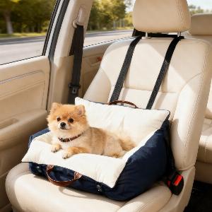 PawHut Dog Car Seat Cosy Pet Car Booster Seat for Small Dog Under 5 KG Portable Travel Bed with Safety Belts Navy Blue