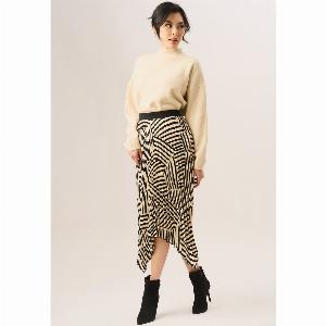 40 Discount on Beige Midi Skirt with Asymmetric Hem and Pleats