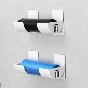 6PCS Wall Mounted Trash Bags Holder Garbage Bag Storage Box Organizer Plastic Bag Film Container Dispenser For Kitchen Shelf 2 sets 1 pairs white