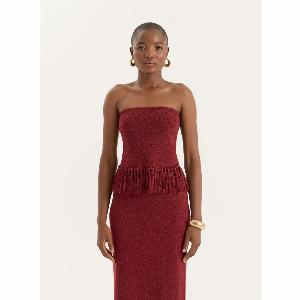 Burgundy Tassel Trim Knitted Bandeau Top Gabby
