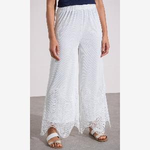 Klass Wide Leg Pull On Mesh Trousers White Womens