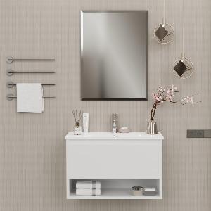 Mobile Bagno Sospeso Bianco Lucido 80 cm con Lavabo e Specchio mod MILANO