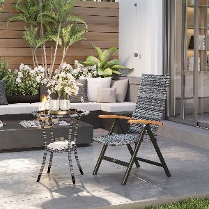 Outsunny Outdoor Folding Rattan Chair with Armrests High Backrest for Garden Camping Balcony Porch  Light Grey