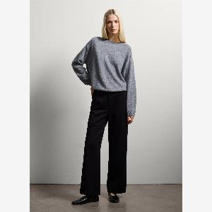 Stefanel  Grauer Pullover aus reinem Kaschmir im Regular Fit Damen Meliertes Grau