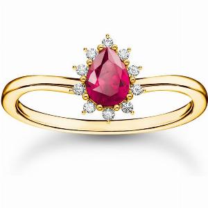 Enjoy 13 Discount on Thomas Sabo Gold Plated Drop Ring with Red Stone