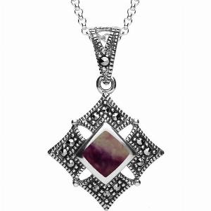Sterling Silver Blue John Marcasite Square Necklace