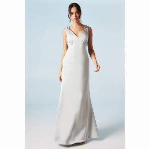 Ruche Shoulder Satin Bridesmaid Dress  Sage