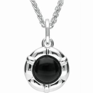 Sterling Silver Whitby Jet Ridged Round Necklace
