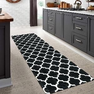 Meline Washable Classic Moroccan Trellis Black Rug  2 x 7