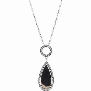 Sterling Silver Blue John Marcasite Pear Drop TBar Necklace