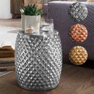 FineBuy Design Beistelltisch rund 32 cm Metall  Orientalischer Wohnzimmertisch Hammerschlag Aluminium  Kleiner Couchtisch  Moderner Dekotisch Alu