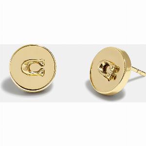 Coach Signature C Disc GoldTone Stud Earrings