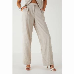 Womens Twill Wide Leg Tailored Trouser  stone  8 Stone