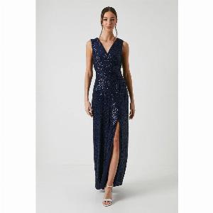 Sequin Drape Detail Bridesmaids Dress  Navy