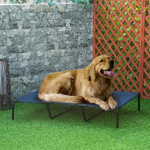 PawHut Lit Surélevé pour ChienChat XXL Bleu Foncé Confort Camping 122x92x23cm   Aosom France
