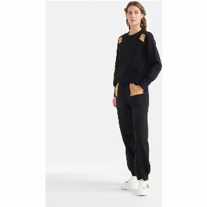 Girocollo con tasca in felpa garzata stretch Nero