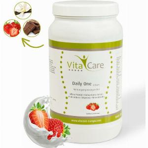 Daily One ProteinShake Erdbeere 630g  WheyProteinpulver mit Flohsamenschalenpulver von VitaCare
