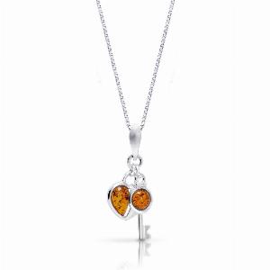 Baltic Amber Glow Lock and Key Pendant Necklace in Sterling Silver