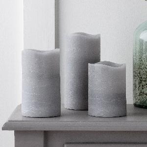 Lot de 3 Bougies Pilliers Grises avec Télécommande