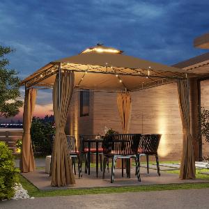 3 x 3 m Solar LED Metal Gazebo Brown