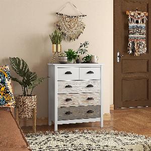 HOMCOM Commode 5 tiroirs meuble de rangement avec poignées 70 x 38 x 85 cm blanc