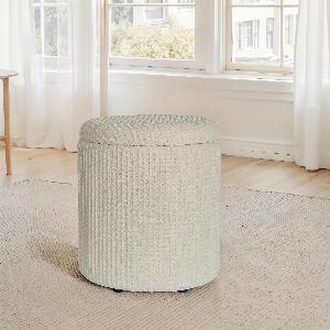 FineBuy Sitzhocker mit Stauraum rund Ø40x45 cm Beige Baumwolle Hocker mit abnehmbarem Deckel Aufbewahrungshocker Stoff Beistellhocker  Fußhocker für Wohnzimmer Schlafzimmer Flur