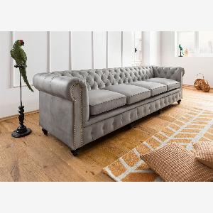 Canapé 4 places en cuir véritable gris CHESTERFIELD 204