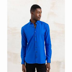Bright Blue Oxford ButtonDown with Botanic Floral Accents M