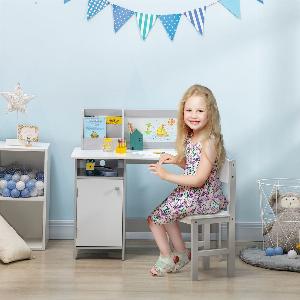 HOMCOM Kids Table and Chair Set 2 PCs Table and Chair Set w Whiteboard