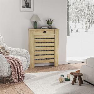 HOMCOM Couvercle de radiateur cache radiateur grille à lattes horizontales avec 2 tiroirs en bois 78l x 19P x 955H cm chêne