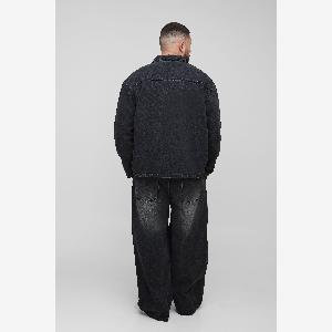 Herren Plus Oversize RugbyJeanshemd  Washed Black  Größe 2XL  boohooMAN