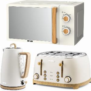 NordiQ Cream Electric Kettle 4Slice Toaster and Microwave Oven Set