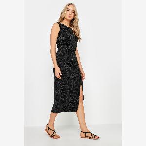 Lts Tall Black Plisse Sleeveless Midi Dress 16 Lts  Tall Womens Black Dresses