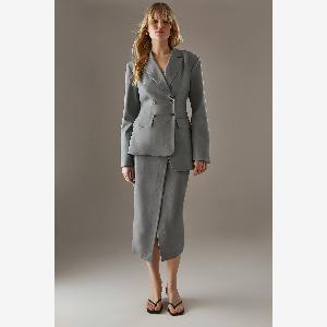 Warehouse Womens Deconstructed Wrap Column Skirt in Dark Grey  Size 14