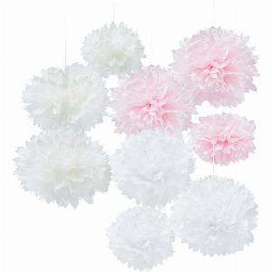 Lot de 9 Pompons en Papier Roses Blancs et Ivoires