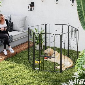PawHut 6 Panels Heavy Duty Dog Playpen with Secure Door for Indoor Outdoor for Garden Camping 100cm High