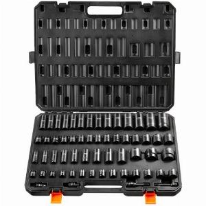 VEVOR 38  12 Drive Impact Socket Set 59PCS Socket Set SAE 516 to 114 and Metric 632mm 6 Point CrMo Alloy Steel for Auto Repair EasytoRead Markings Rugged Construction Storage Case