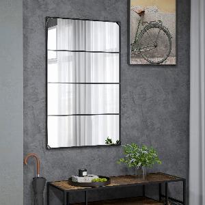 HOMCOM Miroir mural verrière rectangulaire style industriel horizontal ou vertical avec 4 crochets en métal noir 109 x 69 cm
