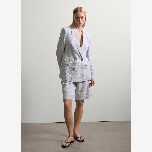 Stefanel  Zweireihiger Blazer mit CrinkleEffekt Damen WeißSchwarz