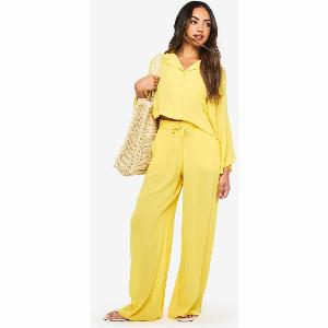 Save 61 Womens Crinkle Cotton Beach Trousers in Mustard Size L